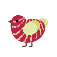 A crimson and lemon chicken with a bar pattern