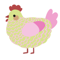A lemon and pink chicken with a lace pattern