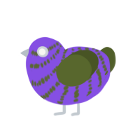 A blurple and olive chicken with a bar pattern