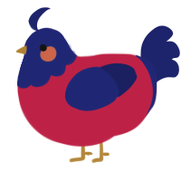 A crimson and navy chicken with a head pattern