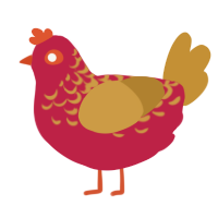 A crimson and gold chicken with a half-lace pattern