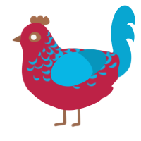 A crimson and cerulean chicken with a half-lace pattern