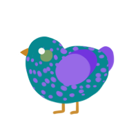 A teal and blurple chicken with a speckle pattern