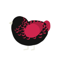 A black and crimson chicken with a half-lace pattern