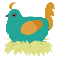 A turquoise and orange chicken