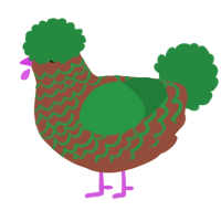 A russet and viridian chicken with a lace pattern