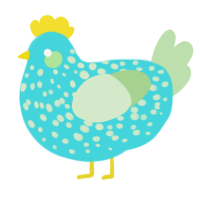A aqua and gluppy chicken with a speckle pattern