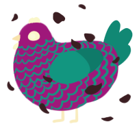 A plum and teal chicken with a lace pattern