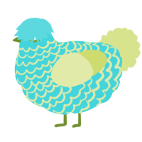 A aqua and lemon chicken with a lace pattern