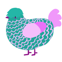A turquoise and lavender chicken with a lace pattern