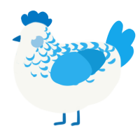A white and sky chicken with a half-lace pattern