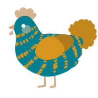 A sea and ochre chicken with a bar pattern