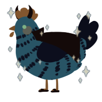 A sapphire and tumblr chicken with a bar pattern