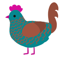 pretzel stick, a teal and russet chicken with a lace pattern