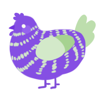 A blurple and gluppy chicken with a bar pattern