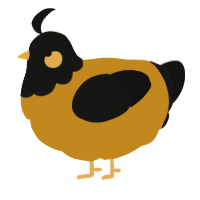 A ochre and black chicken with a head pattern