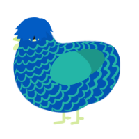 A ultramarine and turquoise chicken with a lace pattern