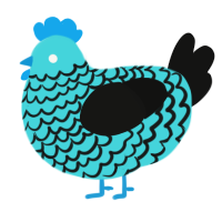 Zombie, a aqua and black chicken with a lace pattern