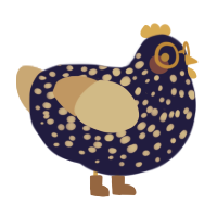 Émilie, a navy and beige chicken with a speckle pattern