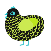 Firefly, a black and lime chicken with a lace pattern