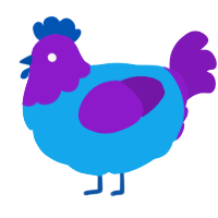 A sky and violet chicken with a head pattern