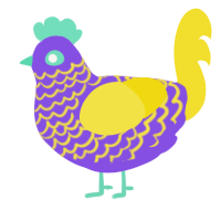 A blurple and yellow chicken with a lace pattern