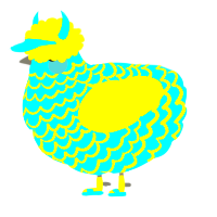 A aqua and yellow chicken with a lace pattern