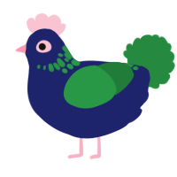 A navy and viridian chicken with a neck-speckle pattern
