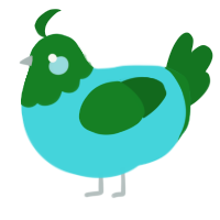 A aqua and leaf chicken with a head pattern
