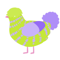 A lime and lilac chicken with a bar pattern
