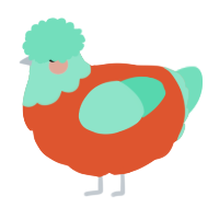 A vermilion and mint chicken with a head pattern