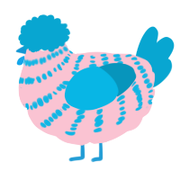 A rose and cerulean chicken with a bar pattern
