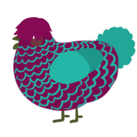 A wine and turquoise chicken with a lace pattern