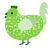 Goobert, a grass and gluppy chicken with a speckle pattern