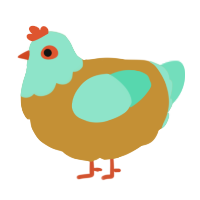 A gold and mint chicken with a head pattern