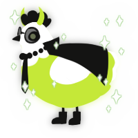 A lime and cream chicken with a head pattern