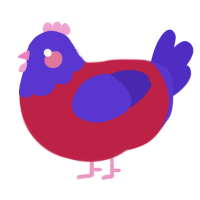 A crimson and indigo chicken with a head pattern