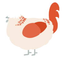 A cream and vermilion chicken with a neck-band pattern
