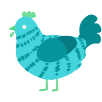 A aqua and teal chicken with a bar pattern