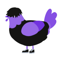 Herbert, a black and blurple chicken with a head pattern