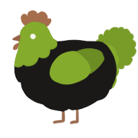 A sable and chartreuse chicken with a head pattern