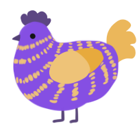 A blurple and honey chicken with a bar pattern