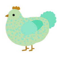 A gluppy and mint chicken with a speckle pattern