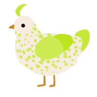 A cream and lime chicken with a speckle pattern