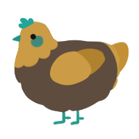 A bark and gold chicken with a head pattern