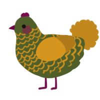 A olive and ochre chicken with a lace pattern