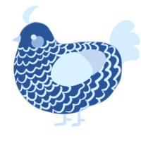 A ultramarine and white chicken with a lace pattern
