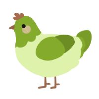 A apple and chartreuse chicken with a head pattern