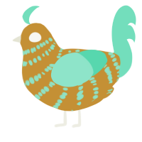 A gold and mint chicken with a bar pattern