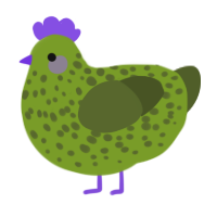 A chartreuse and olive chicken with a speckle pattern
